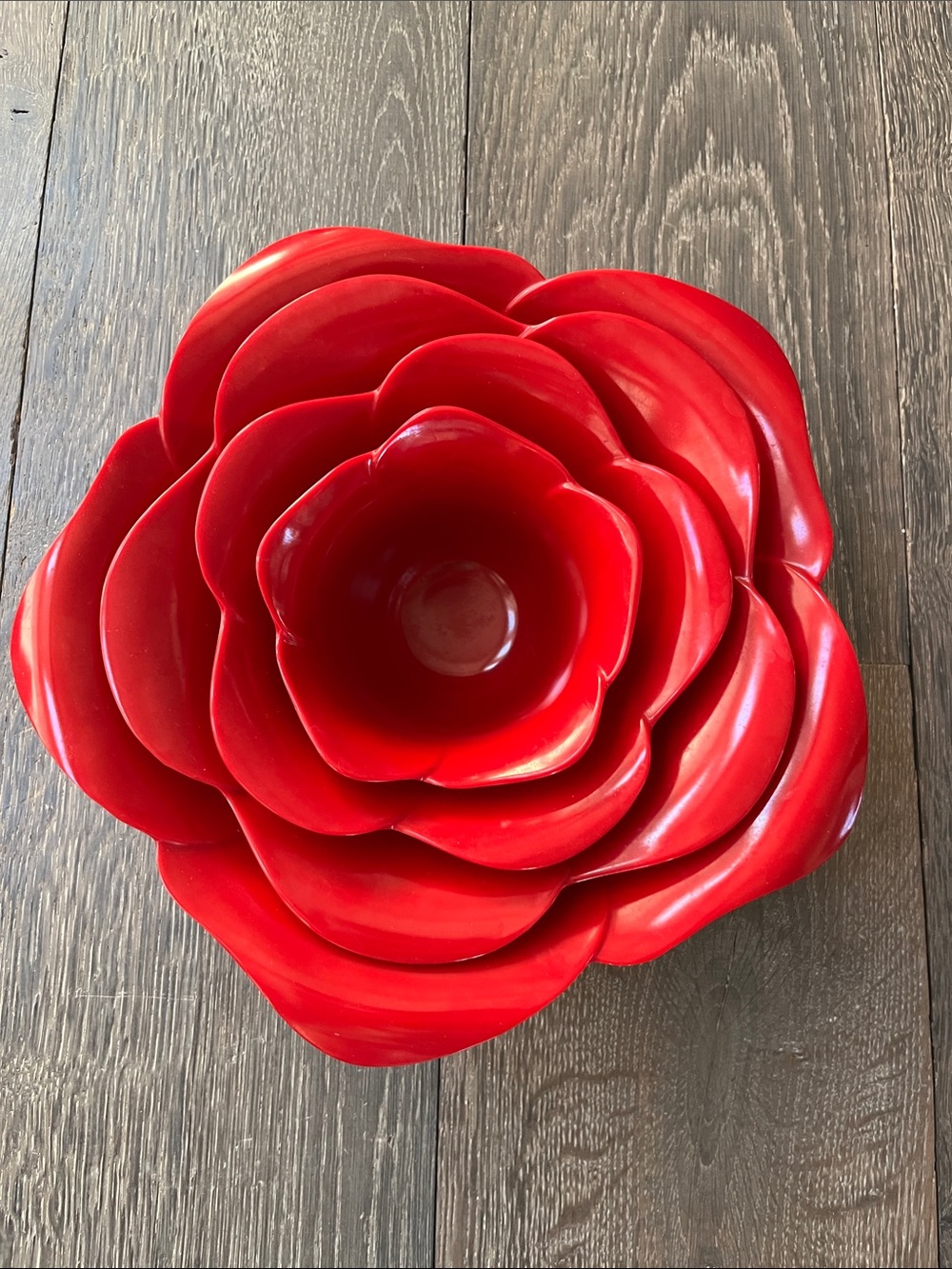 Zak! Designs Red Flower Rose Nesting Bowl Set 4 Decorative Serving Kitchen Party